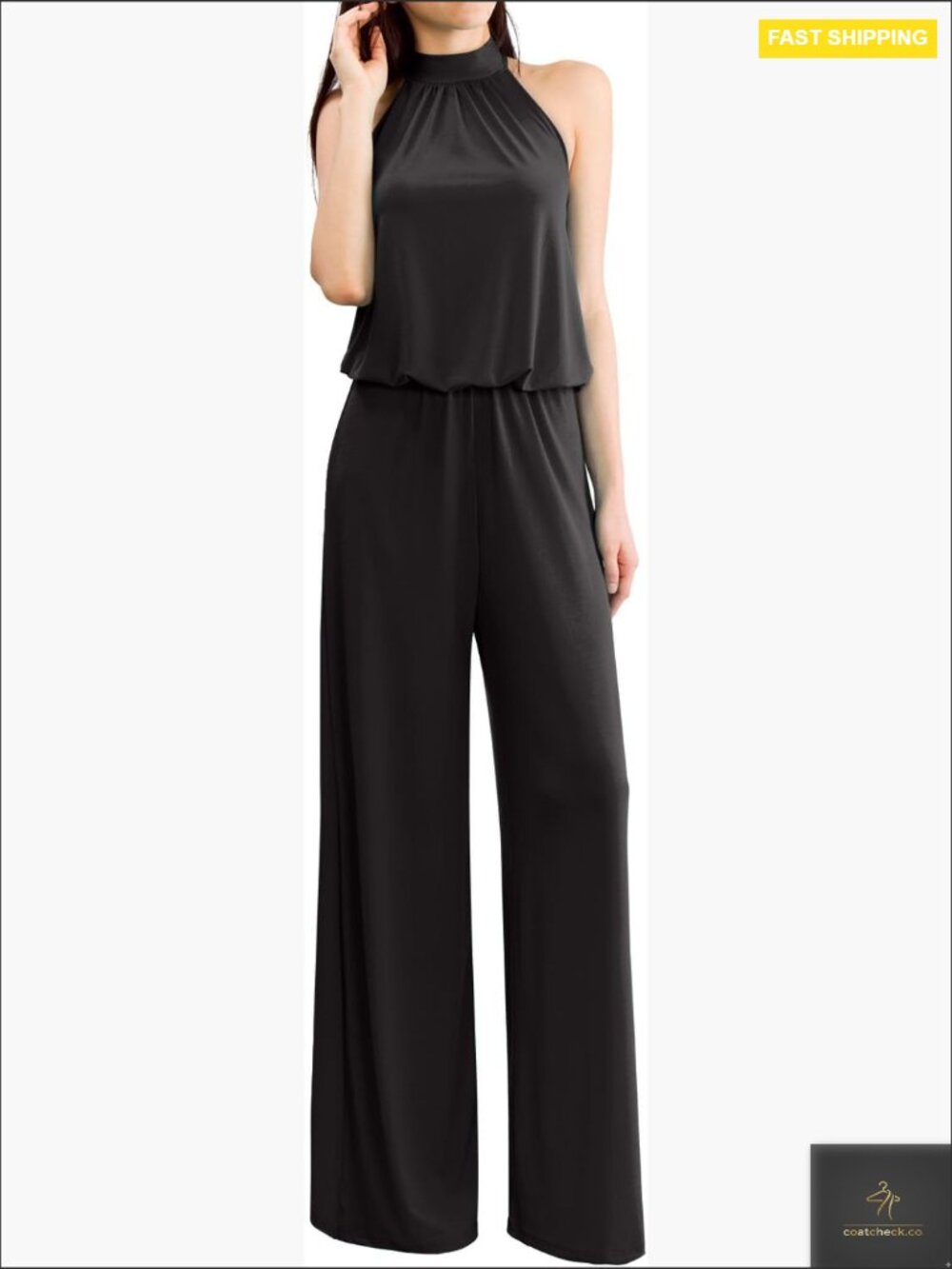 High Neck Halter Jumpsuit Palazzo Pants Elegant Wedding Classic Long Sleeve